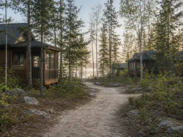 Sandy path through Victoria Beach Manitoba cabin community, no vehicles allowed during summer vehicle restriction period